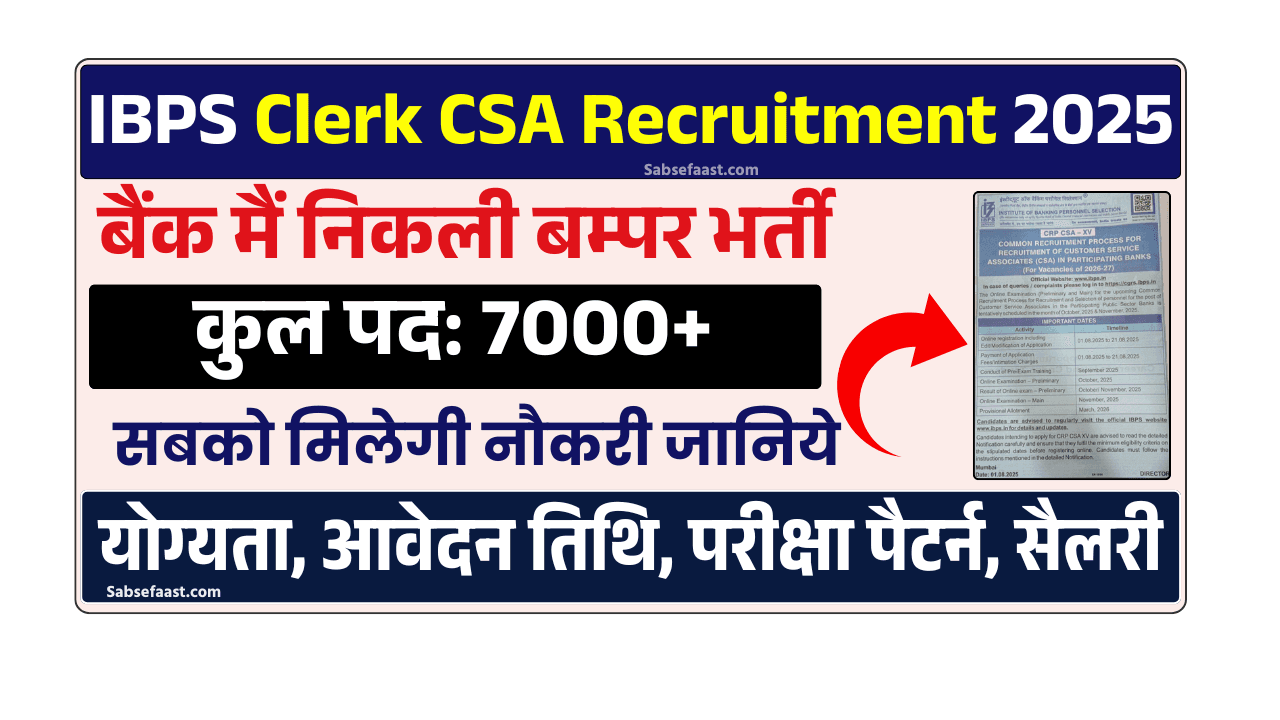 IBPS Clerk CSA Recruitment 2025