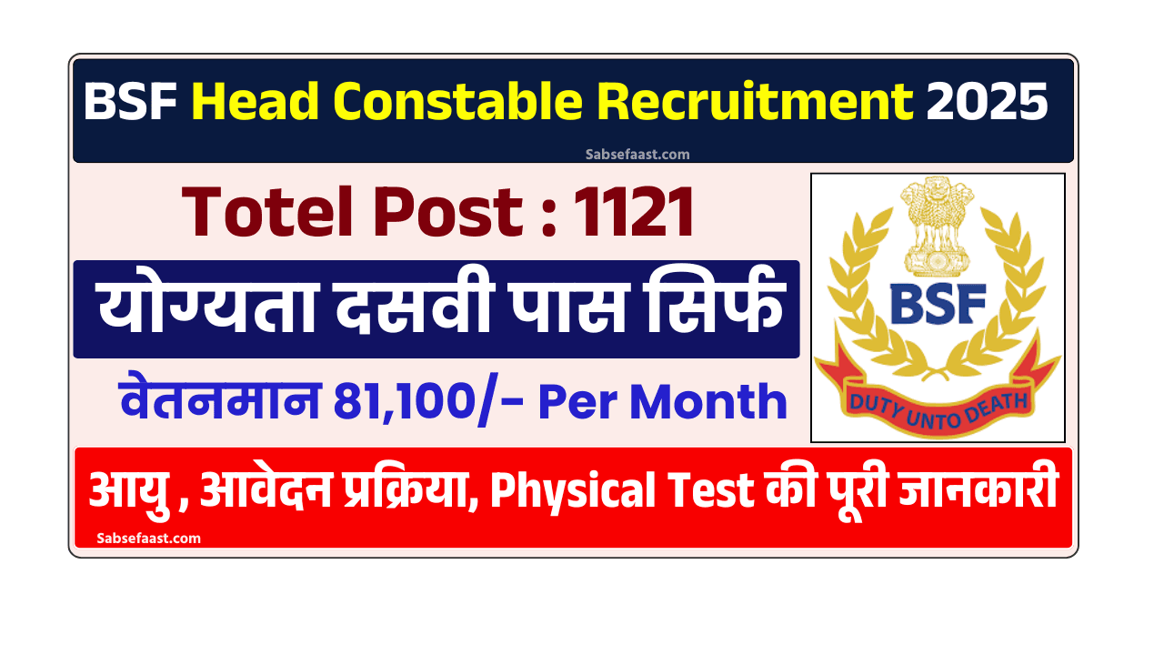 BSF Head Constable (RO/RM) Recruitment 2025